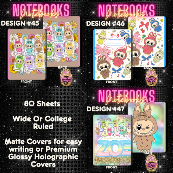 Design #45, 46 and 47 Composition Notebook | Note Taking | Labubu |