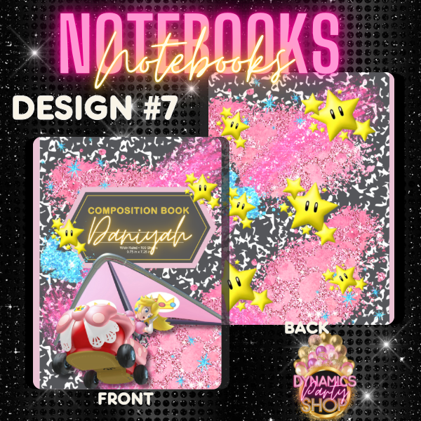 Design #7, 8, and 9 Composition Notebook | Note Taking | Princess Peach