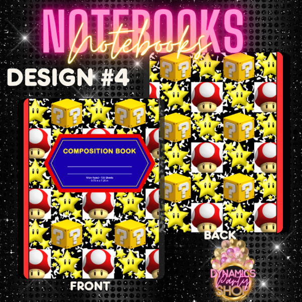 Design # 4, 5 and 6 Composition Notebook | Note Taking | Mario | Mushroom | Luigi